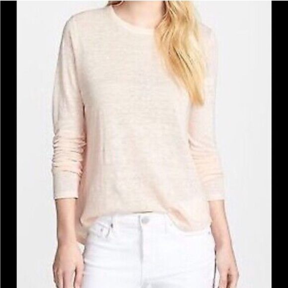 VINCE Linen Round Neck Peach Long Sleeve Top Shirt Sz Small - Picture 1 of 10